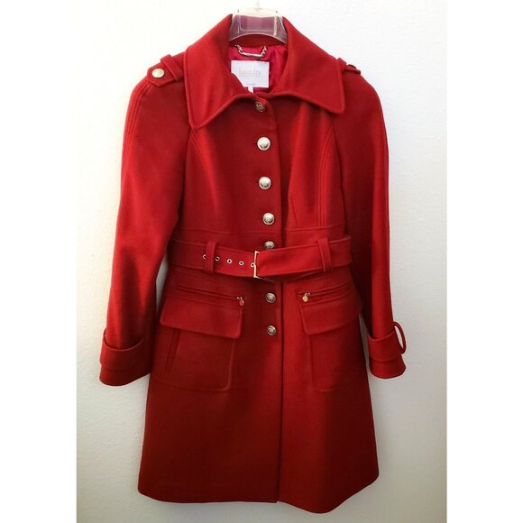 Vintage Laundry by Shelli Segal Red Military Style 80% Wool Midi Coat Size 4 GUC - Picture 1 of 9
